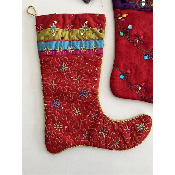 Pier 1 Imports Christmas Stocking Set of 3 Kitschy Multicolored Sequined Beaded - Picture 15 of 16